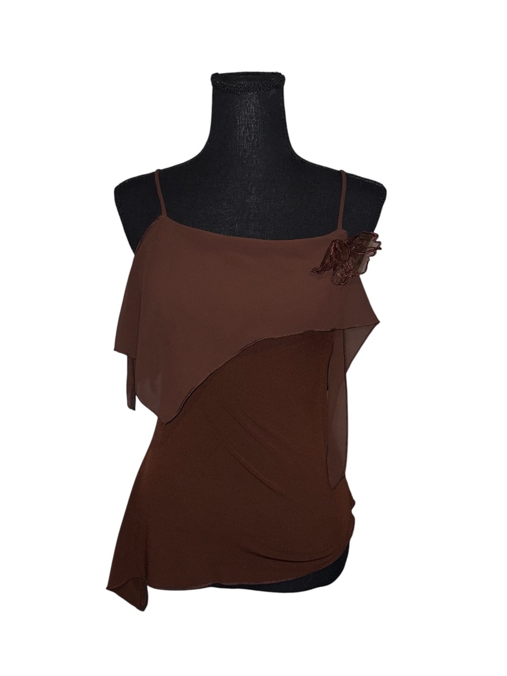 Y2K Brown Asymmetrical Fairy Cami Tank Top Layered Rosette Women's Small